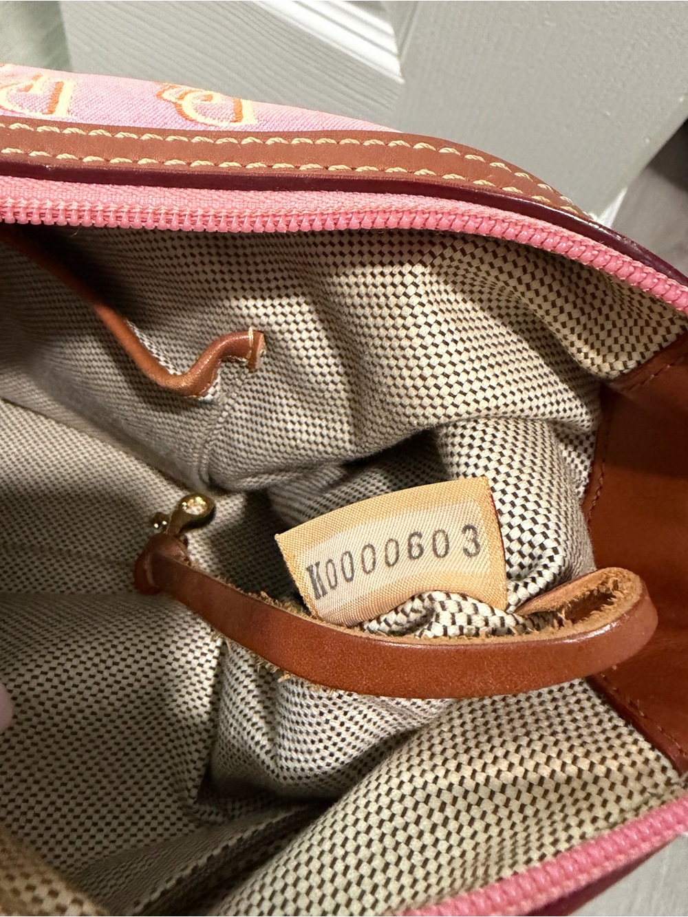 Dooney & Bourke Pink Logo Hobo with Brown Leather Trim - Picture 4 of 9
